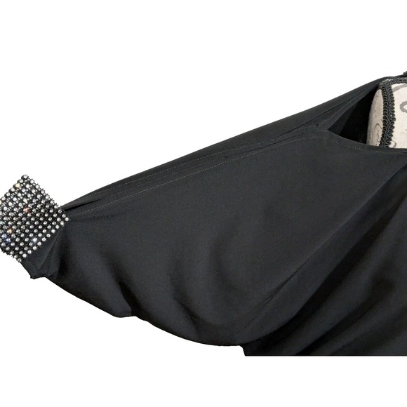 DJ-JAZ Dress Sz 4 Black Sheath Rhinestone Shoulder Straps & Cuffs Parties VTG - Picture 6 of 9